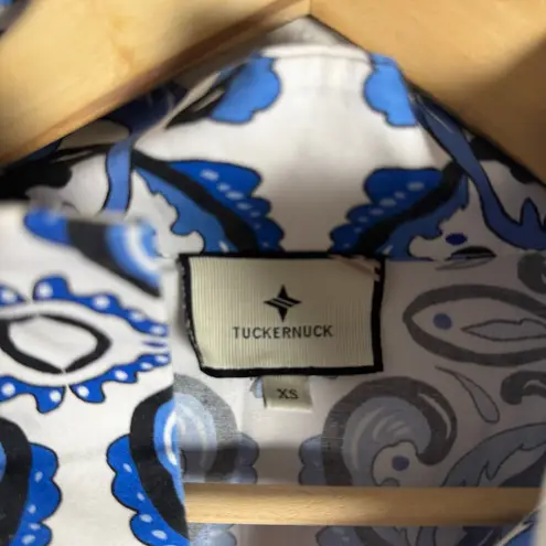 Tuckernuck Majolica Tile Print Blue White Relaxed Coastal Tunic Top Size XS