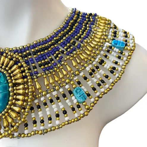 Ancient Egyptian Revival Beaded Scarab Collar
Necklace Handmade Statement Piece Gold