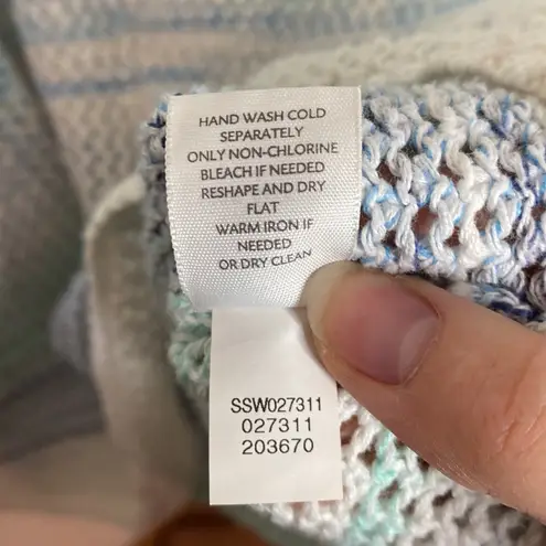 J Jill cotton tie dye crochet open knit 3/4 sleeve tunic length sweater size M White Size M