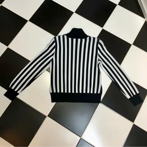 Saunders Collective Striped Sweater Black & White Referee Optical Illusion sz L