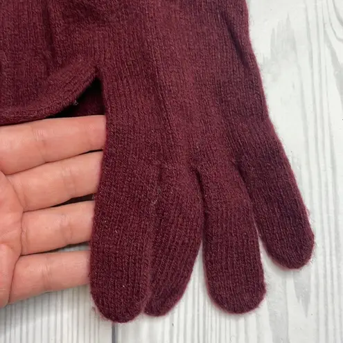 Womens wool blend knit burgundy gloves