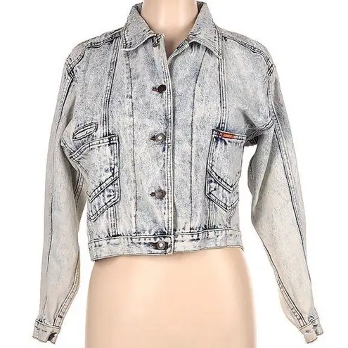 Jordache Vintage 80s 90s Acid Wash Light Denim Jean Jacket Stone Wash Cropped L