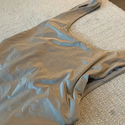 Aerie Iridescent Taupe One Piece Swimsuit High-Cut Scoop Neck size Small