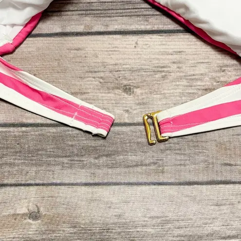 Anne cole Pink Off White Stripe Halter Bikini Top Medium NWT Padded No Underwire