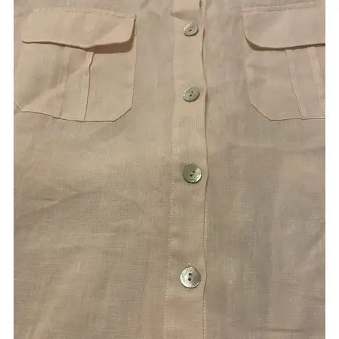Soft Surroundings XL Peachy Pink 100% Linen Shirt Top Tunic Tie Back Pockets