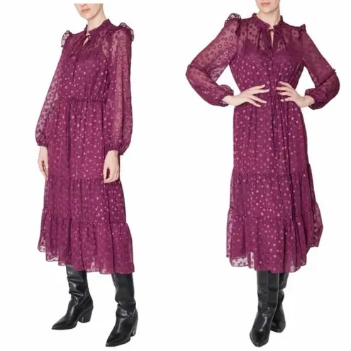 Julia Jordan Ruffle Drawstring Midi Dress Size 4 Burgundy