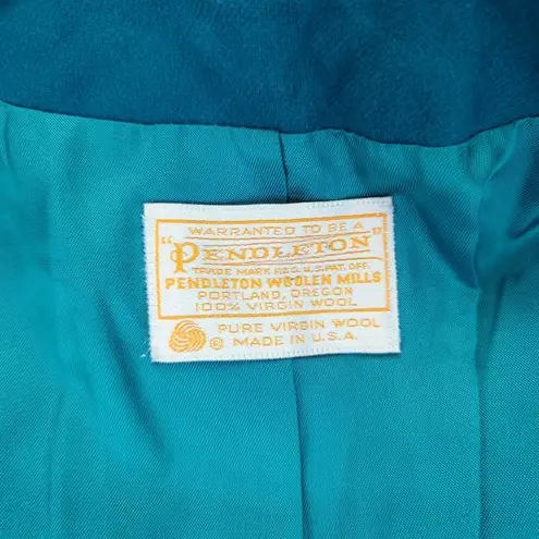 Pendleton Vintage Women's Teal Blue Wool Blazer Jacket Size 12 One Button Career