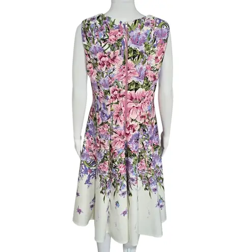 Danny & Nicole White & Purple Scuba Fit & Flare Floral Dress – Size 12