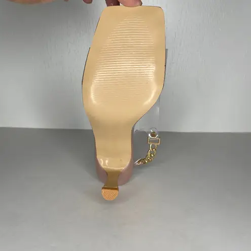 Pink Chic Chain Peep Toe Cat Heel Fish Mouth Mule Sandals Feminine Barbiecore Size 8.5