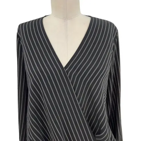 Karen Millen  Pinstripe‎ Wrap Blouse Black Long Sleeve Size US 4