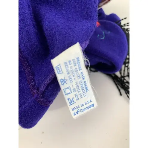 Vanity Fair Vintage Lounge Robe Fringe Embroidered Floral Full Length Purple