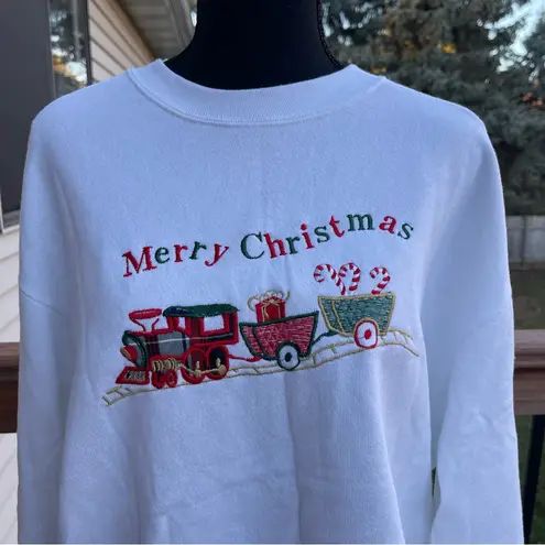 Holiday Time Vtg Crewneck Sweatshirt Embroidered Trains Festive Women’s Medium