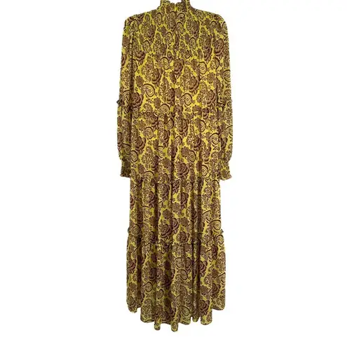 Cinq à Sept NEW Cinq a Sept Rika Paisley Tiered High Low Midi Dress Starfruit Merlot Print