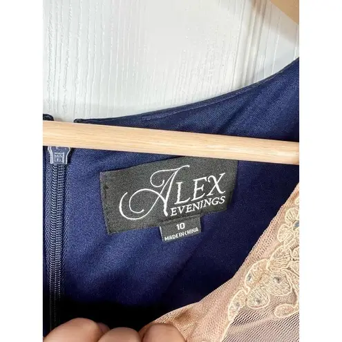 Alex Evenings Navy Blue Crepe Side Ruched Dress Sweetheart Lace Illusion Sz 10 - Image 12