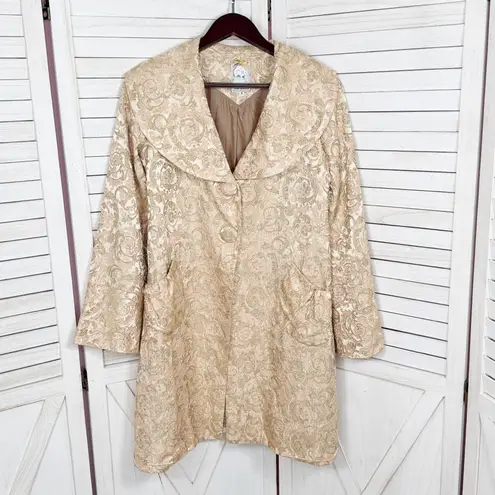 Yoana Baraschi Anthropologie Satin Brocade Retro Car Coat Jacket Cream Pink 4