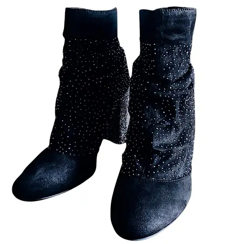 Atalina Black Suede Dress Bootie Womens Size 11 Round Toe Studded Block Heel