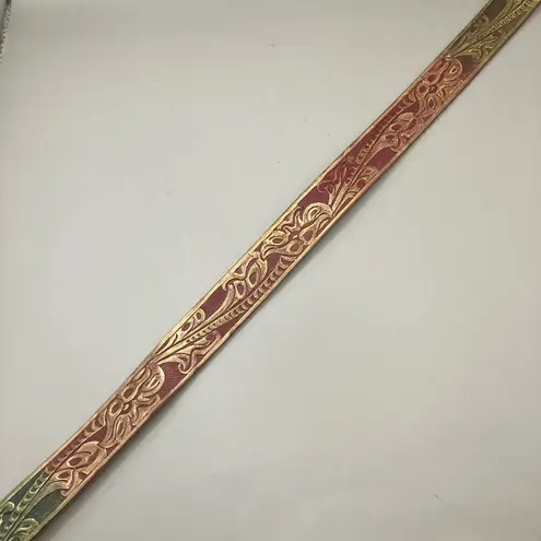 VTG Streets Ahead Belt M Rhinestone Tooled Leather Multicolor Western Artsy 90s Gold