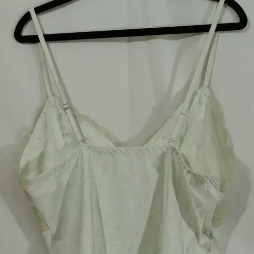 Vintage Satin Cami Top | White w/ Lace Trim | Stretch Fit small Yellow