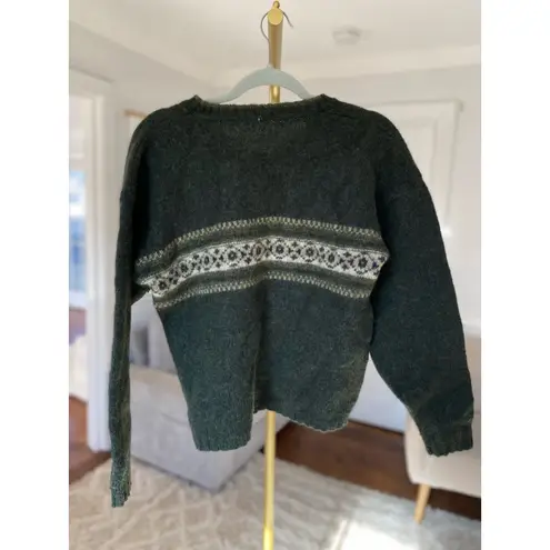 Forest Green Fair Isle Wool Sweater Winter Knit Old Money Quiet Luxury Thick Size L