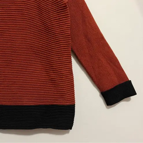 3 Sisters Asymmetrical Knit Turtleneck Sweater Ribbed Burnt Orange Black L Size L