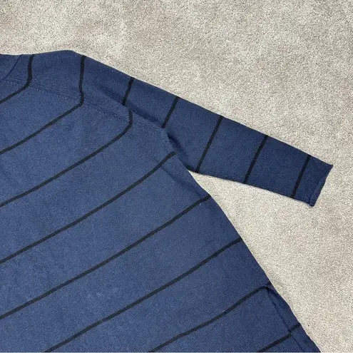 autumn cashmere  100% Cashmere Cardigan Open Front Longline Sweater Striped Navy