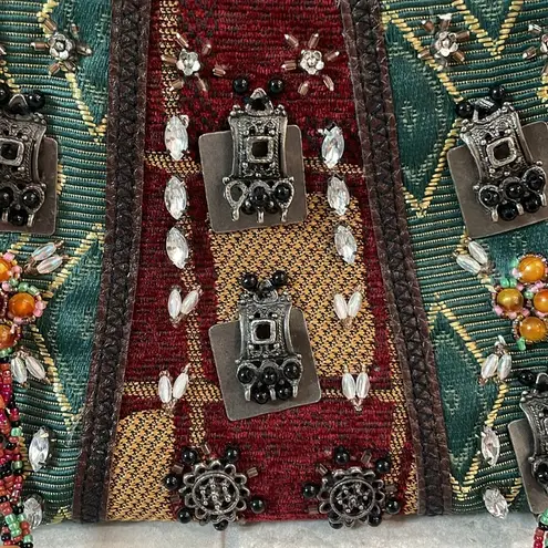 Prezzo Vintage NWT Tapestry Beaded Rhinestone KISS lock purse changeable straps Brown