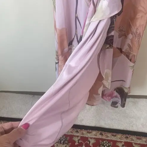 Maison Tara Floral Maxi Dress Sz 4 Pink Orange Chiffon Ruffle Wrap Style