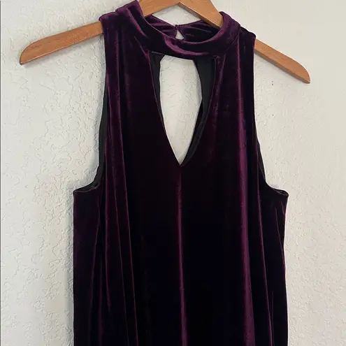 Lulu's Velvet Mini Dress Plum Purple Swing Cocktail Party 70s Halter Holiday Size M