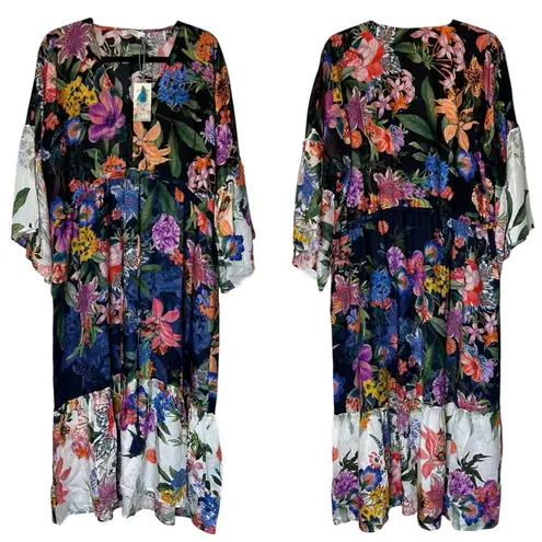 Johnny Was Neon Jungle Mix Tiered Floral Maxi Dress Cotton Silk Size Medium NWT