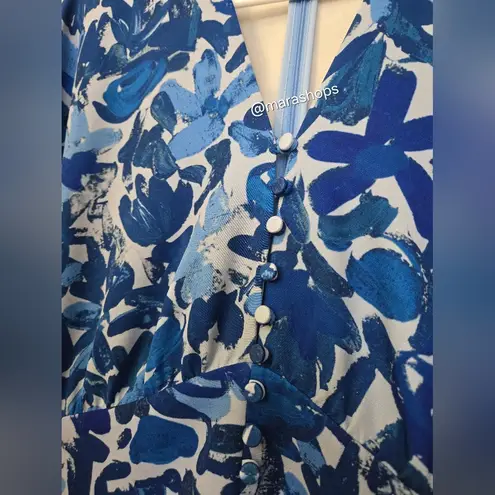 Lela Rose Tulip Crepe Floral Midi Dress Blue Size 8