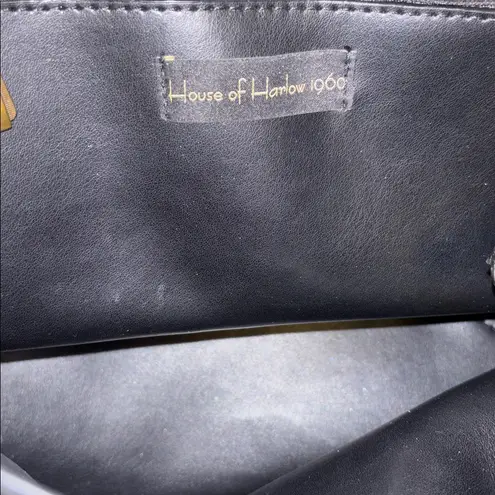 HOUSE OF HARLOW 1960 BLACK SUEDE BAG WITH SHOULDER STRAP AND GOLD TONED HANDLE