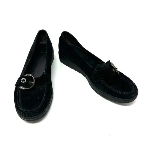 Stuart Weitzman  Size 10 Flats Black Suede Loafers Stitched Buckle Slip On Casual thumbnail 1