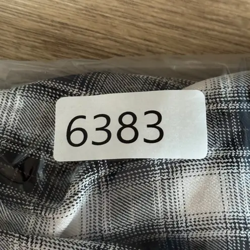 Pleione Plaid Peplum Blouse Square Neck Long Sleeve Western Black White Size M