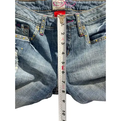 Vtg Y2K Request Distressed Rhinestone Embellish Light Wash Blue Jean 26 Dopamine