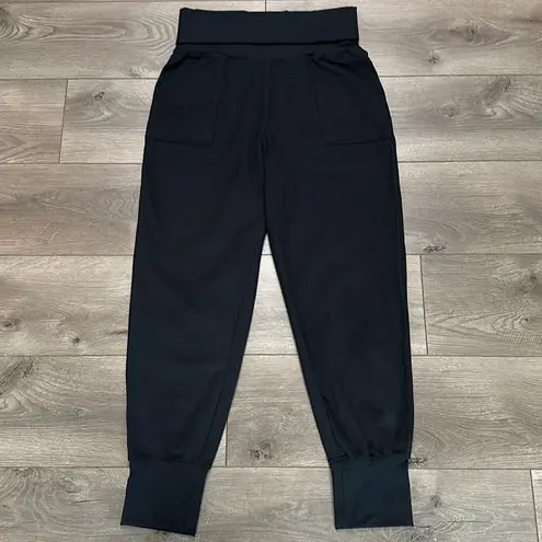 Aerie  The Hugger High Rise Fold Over Waist Black Jogger Pants Size Medium