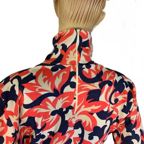 VINTAGE 1970’S AMMANN & BITZER RED & BLUE LEAF PRINT NYLON TURTLENECK TOP (S)