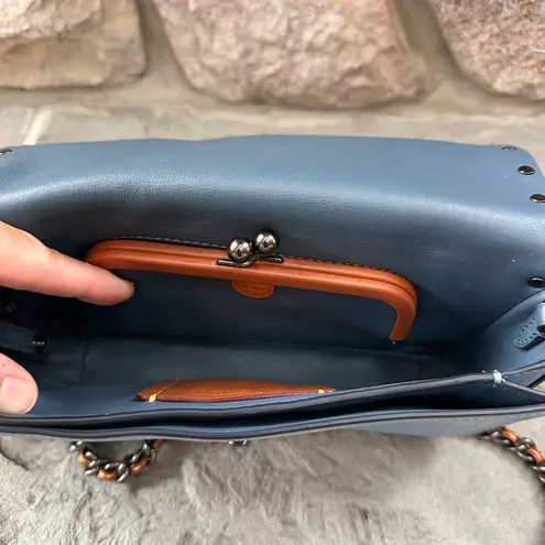 Coach  1941 Dinky With Rivets Glovetanned Leather Light Blue Crossbody.