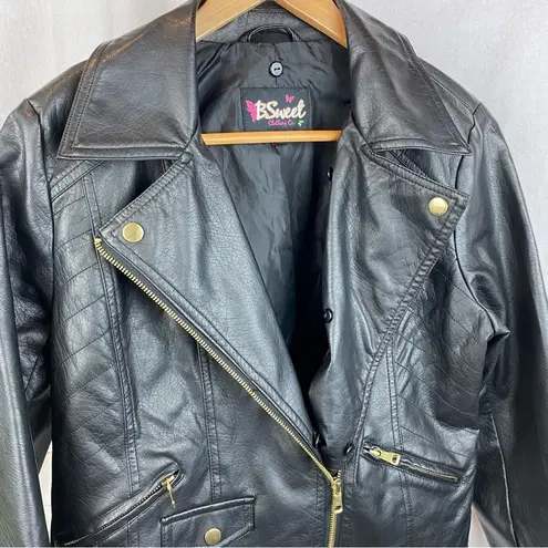 B Sweet Black Faux Vegan Leather Cropped Moto Zip Cropped Jacket L Size L