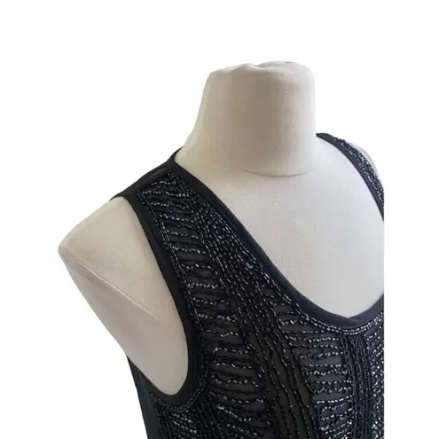 matty m Tank Womens Sz Medium Black Sheer Beaded Glam Glamrock Moto Chic