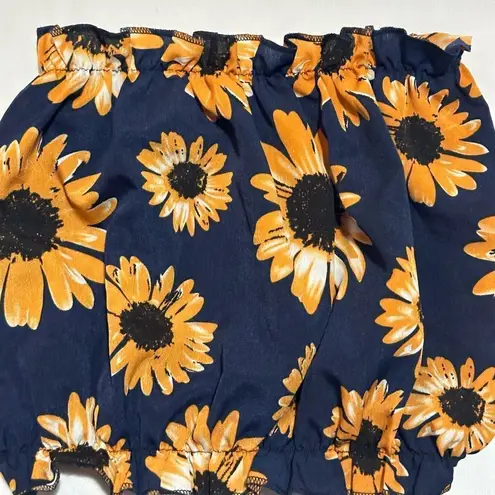 SheIn  Ruffled Sunflower Print Cropped Tube Top Orange and Navy Size Small