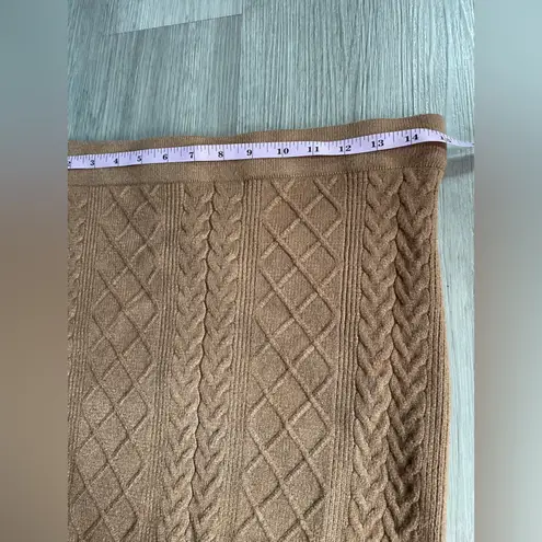 Magaschoni Tan Cable Knit Midi Skirt Viscose Nylon Blend Fall