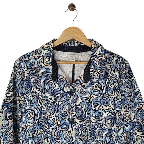 Christopher & Banks Christopher Banks Womens L Jacket Blue Floral Comfort Stretch Button Cuff