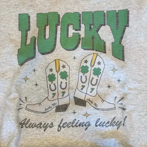 Always Lucky Oversized Sweatshirt Gray Green L Western Cowgirl Size L