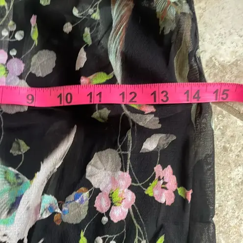 Fuzzi Bouquet Floral Hummingbird Print Sleeveless Tulle Jersey Sheath Dress Black Size M