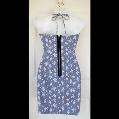 Akualani Floral Print Halter Zipper Mini Dress with Bow Detail Small Purple