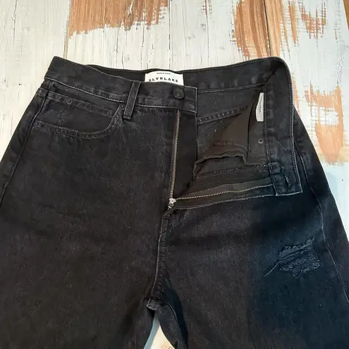 SLVRLAKE Black Distressed High Rise Straight Leg London Jeans Size 28