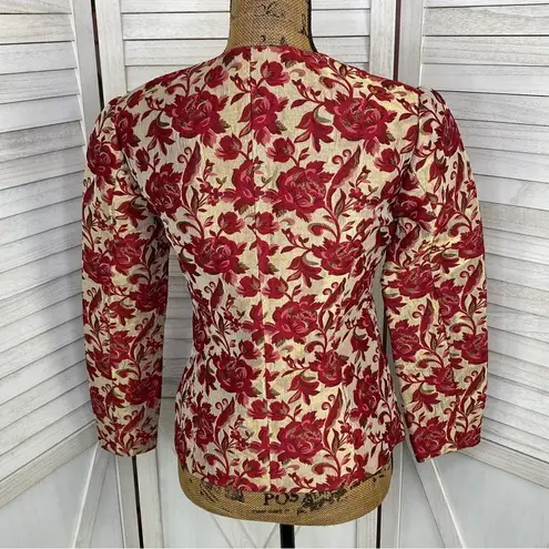 Vintage BASSET Floral Brocade Hip Jacket Button Front Gold Red 38 Petite Small Size undefined