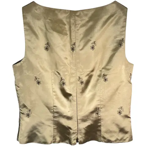 J.R. Nites Womens Olive Satin Shimmer Embroidered Goth Glam Evening Top Size 12 Green