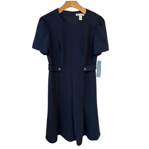 London Times Dress Womens Petite Size 14 Blue Side-Tab Fit & Flare Business NEW - Image 2