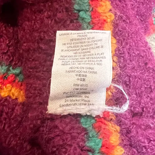 Free People  Multicolor Stripe Sweater Small Burgundy Alpaca Blend Cozy Knit